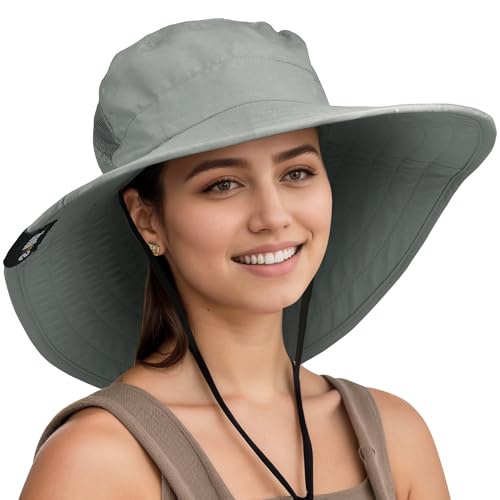 Solaris Wide Brim Sun Hat for Women, UPF 50+ UV Protection Outdoor Packable Sun Hat for Gardening, Gray