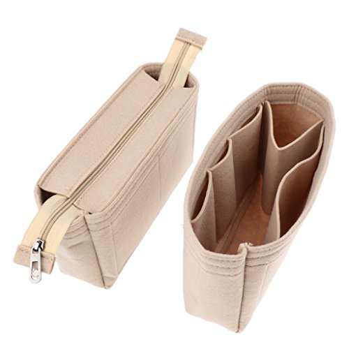 Homyl 2Pcs Sentiu Insert Organizer Bolsa Handbag Holder Multi Pocket Purse Cosmetic Zipper - Cáqui
