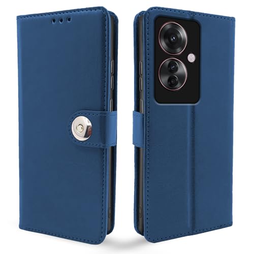 Image of Pikkme Oppo F25 Pro 5G Flip Cover Leather Finish | Inside TPU with Card Pockets | Wallet Stand and Shock Proof | Complete Protection Button Flip Case (Blue)