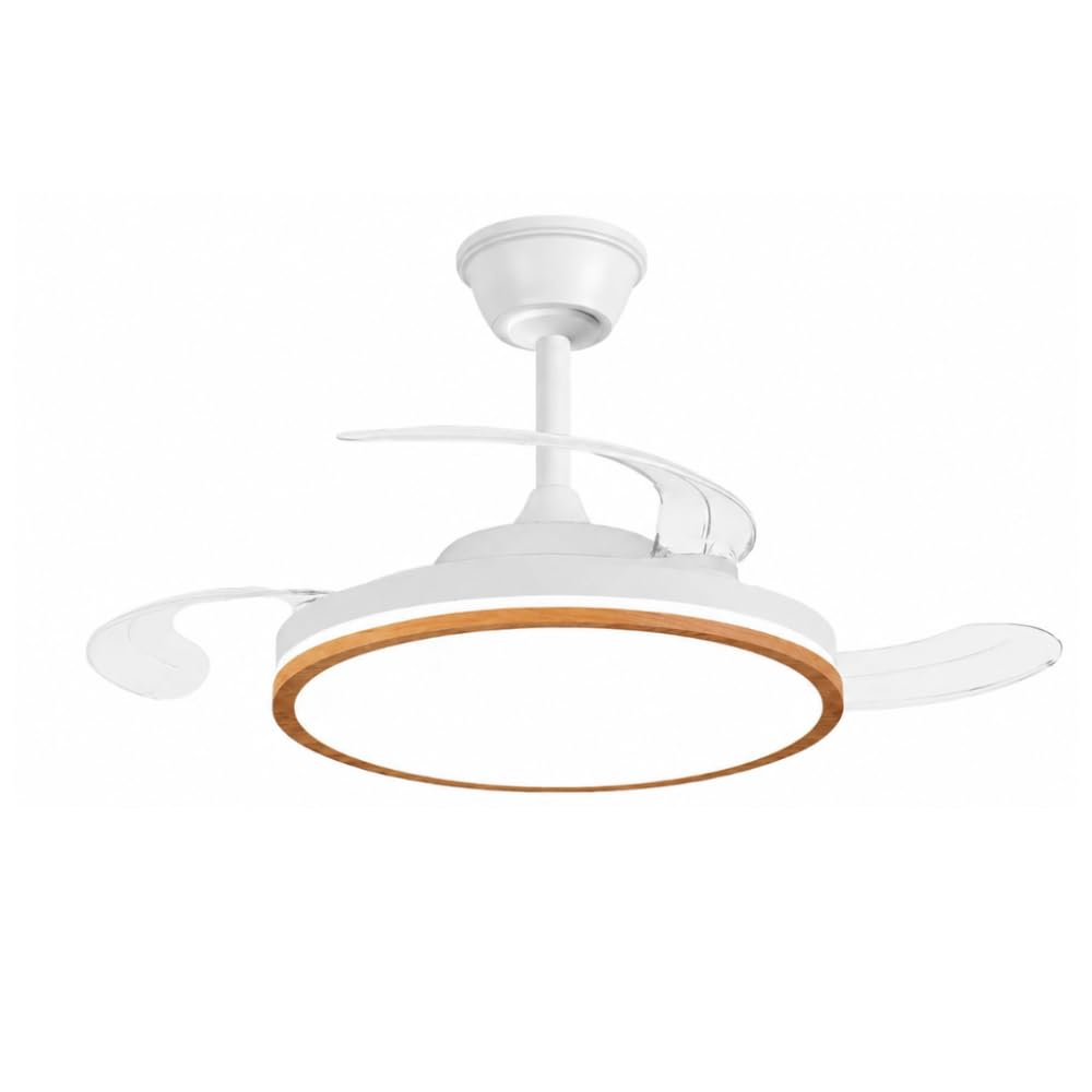 NARVI Moraira Oak Wood Small Ceiling Fan Ø40 cm with Dimmable LED Light, Silent DC Motor with Low Consumption, Fan Lamp with Control, Retractable Blades, Small Spaces
