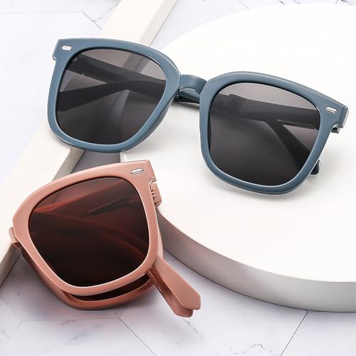 Folding Sunglasses for Women and Men Foldable Square Large Frame Driving Sunglasses Ultralight beaches Sun Glasses 3Packs2