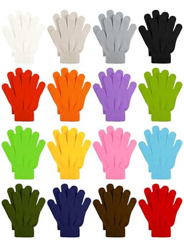 Cooraby 16 Pairs Winter Kids Gloves Warm Toddler Glove for Boys Girls 6-11 Years, Multicolor A
