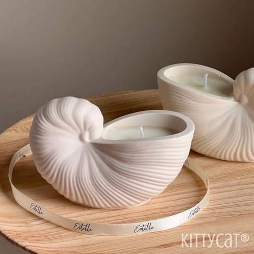 Image of Kitty Cat Aesthetic Soy Wax Scented Candles | Reusable Concrete Sea Shell Jars | Vanilla Aroma | 12+ Hours Burn Time | Perfect Home Decor for Bedroom, Office & Hostel (Nautilus Shell Candle)