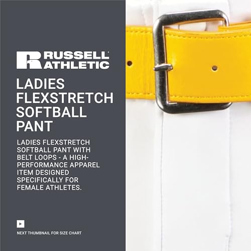 Russell Athletic Calça de softball feminina flexível com passadores de cinto, Branco, M