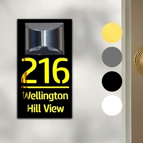 Uniqora Personalised Solar House Sign - House Numbers Plaques & Door Signs Personalised | 6 Size Options for Engraving & Printing House Signs & Door Number Plaques for Wall with Solar