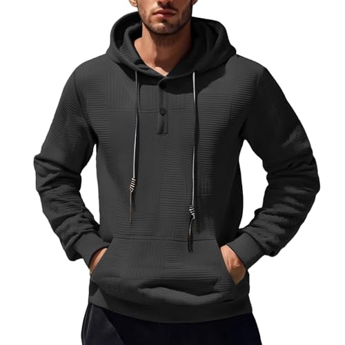 Mens Pullover Hoodies Casual Long Sleeve Henley Collar Button Drawstring Hooded Sweatshirts Lightweight Sports Jacket