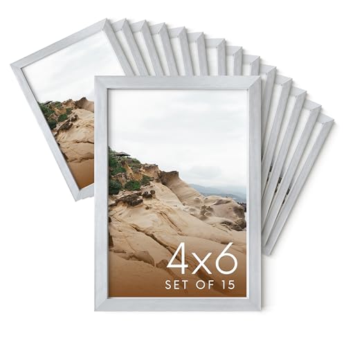 HAUS AND HUES 4x6 Silver Metal Picture Frames - Bulk Frames 4X6 - Features Premium Aluminum, Vertical Hanging, Easel Back for Tabletop, Home, Office (4x6 in, Silver, Set of 15)