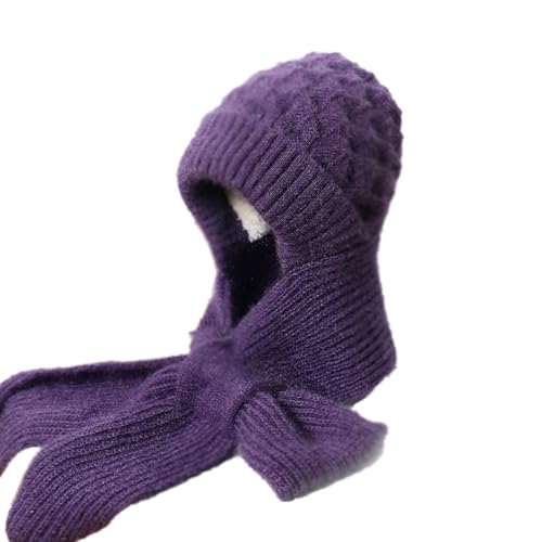 Emboadlie Winter Versatile Knitted Hooded Scarf for Women, Integrated Ear Protection Windproof Cap Scarf Hat