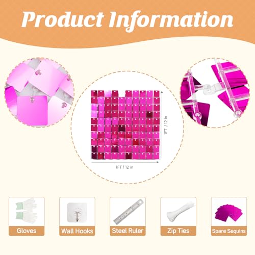 Image of Hot Pink Shimmer Wall Backdrop,Shiny Sequins,24Pcs Sequins Backdrop Decoration Panels, Glitter Bling Photo Background Decorations for Birthday Party Wedding Engagement Anniversary Graduation