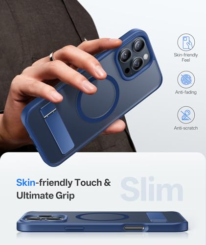 Image of Vihibii Silicone For iPhone 16 Pro Max Case Magnetic Back With Build-In Stand,[Compatible With Magsafe],Rugged Shockproof Case Protective Back & Translucent Matte Slim Cover 2024 6.9 inch,Blue