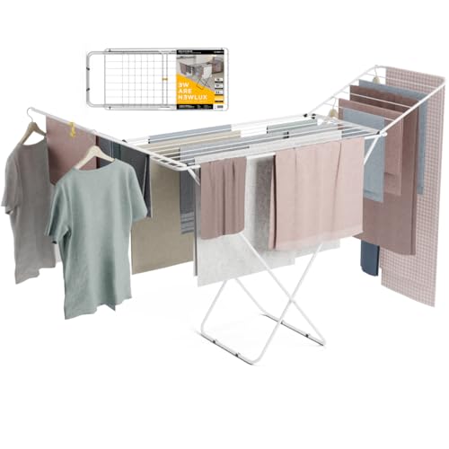 Newlux - Tendedero Plegable con Alas Stand V20, 180x55x112 cm, 19 Metros de Capacidad. Tenderete de Ropa Plegable Metálico con Rail Deslizante, Soporta 17 Kg, Ideal para Interior y Exterior, Blanco