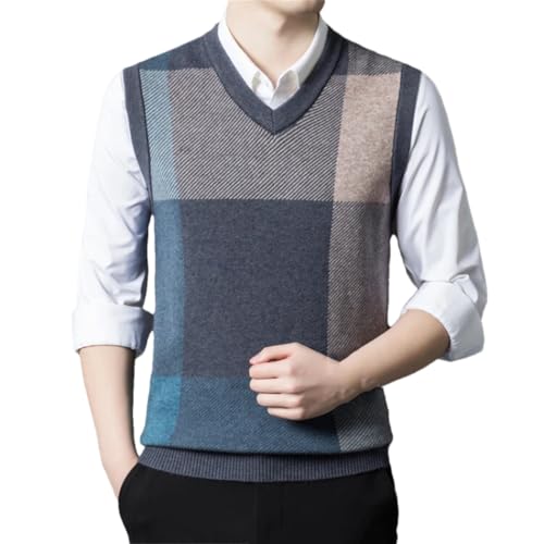 Men's Casual Wool V-Neck Sleeveless Sweater Vest Spring Daily Basic Warm Pullover