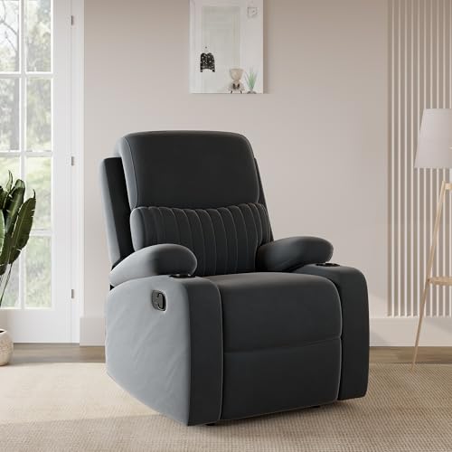 Image of Amazon Brand - Solimo Orleans | Single Seater Sofa Recliner | Manual Recliner (Velvet Grey)