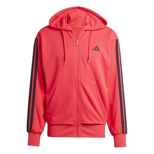 Adidas Homme Essential Three Stripes French Terry Fullzip Hoodie, Pure Ruby/Black, S
