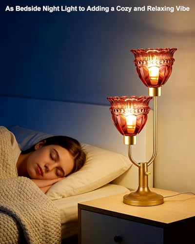 Image of Lightdot Mid Century Modern Red Glass Table Lamp Vintage Lamp Gift Dimmable