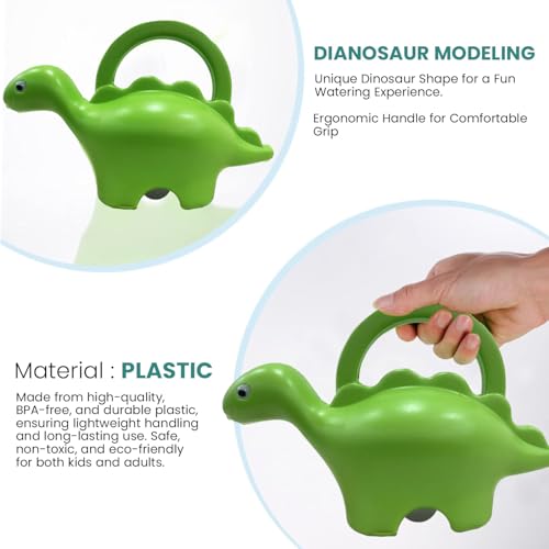 Image of Amazon Brand - Umi Dinosaur Shape Kids Watering Can 1 Litre Plastic Garden Watering Can Toy for Children Lightweight Easy Pour Water Can for Indoor Outdoor Plants Gardening Gift for Boys Girls (Green)