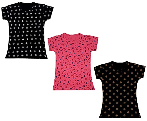 Image of indi weaves Girls Printed Cotton Half Sleeves Tshirts (Pack of 3)