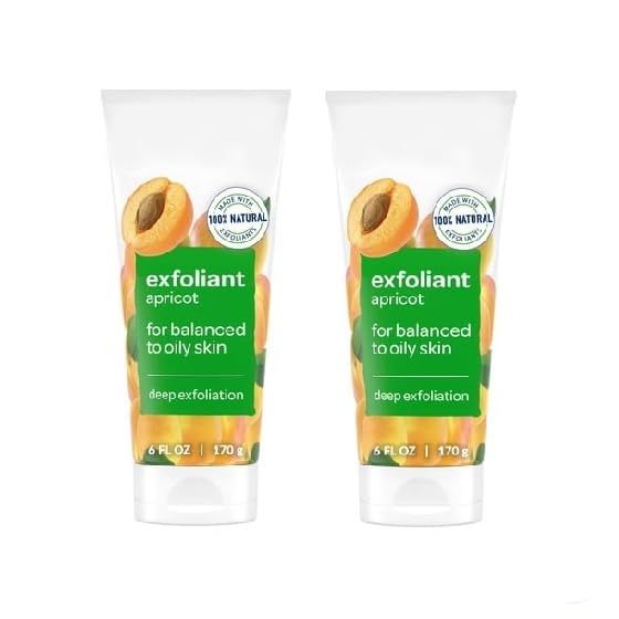 St’ lvess Fresh Skin Apricot Face Scrub, Exfoliating Facial Scrub for Clean, Glowing Skin with Walnut Shell Powder and Apricot Extract, Oil-Free, Non-Comedogenic, 6 oz, 2 Pack