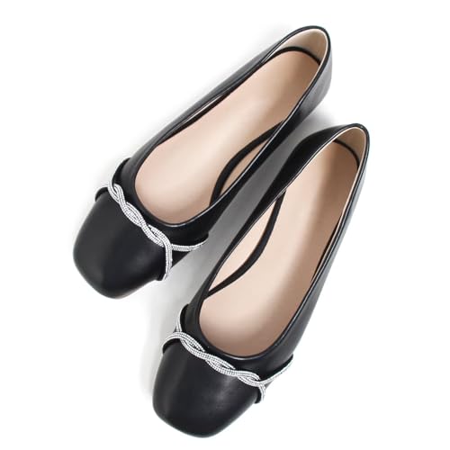 Image of TN TANGNEST Womens Casual Flats Chain Ballet Flats | Fashion Pointed Toe Rhinestone Flats, Comfort Slip On Dress Shoes for Business Work Office Wedding Party