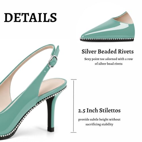 Image of YODEKS Slingback Heels for Women Pointy Toe Beaded Heels Close Toe Kitten Heel Pumps 2.5 Inch Stiletto Pumps Wedding Party Dressy Shoes
