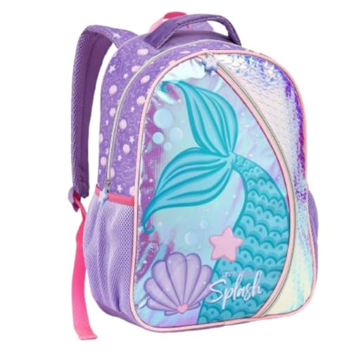 Mochila De Costa Infantil Sereia Escolar Design com Concha e Estrela do Mar