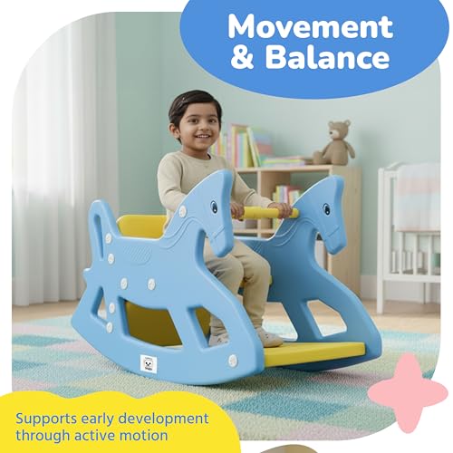 Image of Lifelong 2-in-1 Rocker & Table | Convertible Rocking Horse & Study Table | Sturdy Plastic Ride-On Horse with Backrest | BIS Certified Indoor Outdoor Toy Rider for Kids Aged 1-5 Yrs (LLCRK01)