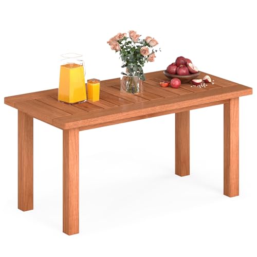 COSTWAY Garden Coffee Table 90cm Hardwood Patio Side Table with Slatted Top Indoor Outdoor Rectangle Conservatory Center Snack Tea Bistro Tables for Balcony Backyard Porch and Poolside Teak