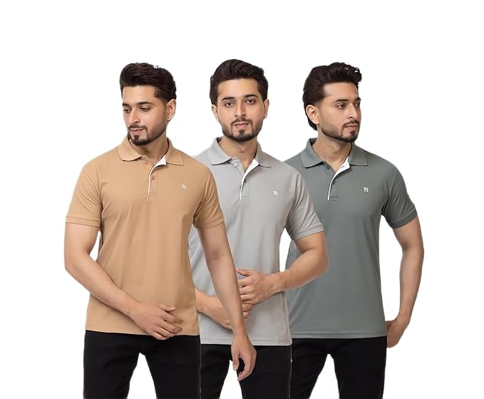 Image of Regular Fit Half Sleeve Soft and Comfortable Solid Polo T-Shirt for Mens (Pack of 3)