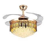 ONEKISS Crystal Ceiling Fan with Light Gold fandelier with Invisible Retractable Blades...
