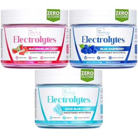 My Adventure to Fit Refreshing Hydration Electrolytes Powder with Zero Sugar, Bundle, Watermelon Candy & Sour Blue & Blue Raspberry Flavors Cover