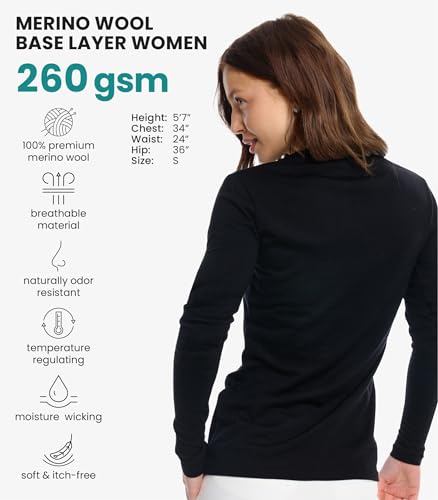 Image of Merino Wool Base Layer Women - 100% Merino Wool Shirt Women Thermal Underwear Long Sleeve T-Shirt for Hiking