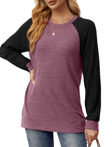 Image of Saloogoe Tunic Sweatshirts for Women Crewneck Lightweight Sweaters Raglan Long Sleeve Shirts Fall Fashion Tops 2026