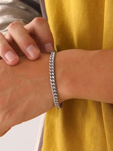 U7 Cuban Link Bracelets for Men Stainless Steel Wrist Bracelet Silver Black Gold Cuban Hand Chain Bracelet for Mens Women, 5/7/9/12mm Width, 7.5/8.3/9 Inch Length Classic Jewelry with Box Packed3