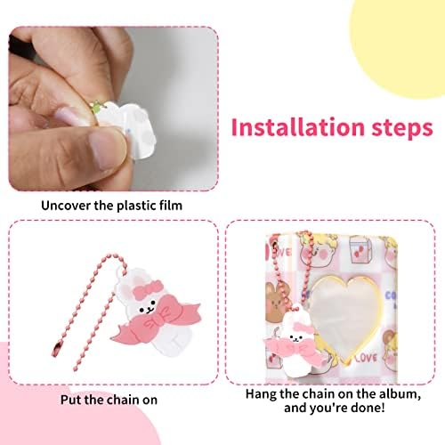 3 Inch Kpop Photocard Binder Holder Book, Mini Photo Album Kpop Photocard Binder, Love Heart Hollow Photo Card Holder Kpop Album 40 Pockets with Lovely Pendant for Photo Collection ( Pink )