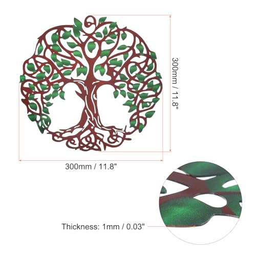 PATIKIL Metal Tree Wall Decor, Tree of Life Wall Sculpture Ornament Hanging Wall Decoration for Home Indoor Outdoor Green Brown - Image 2