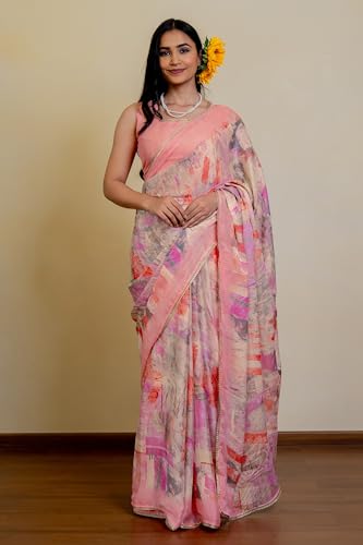 Image of MIRCHI FASHION Women Saree Floral Print Chiffon | Lightweight Festive Occasion Sari for Farewell and Functions with Unstitched Blouse Piece