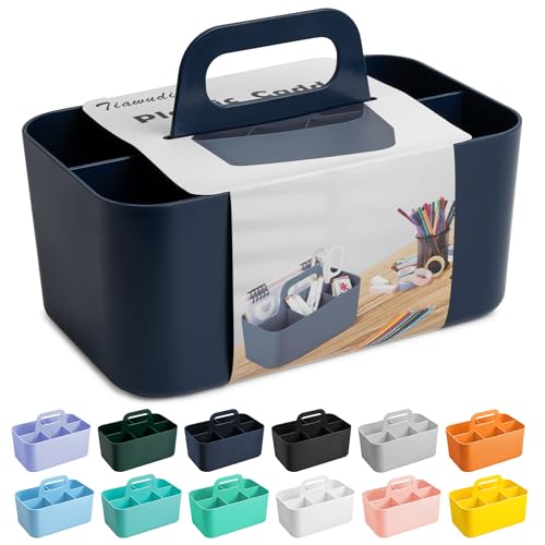 Image of Tiawudi Multipurpose Caddy Organizer, Plastic Caddy with Handle, Stackable Desk Organizer for Stationery, Marker and Pencil, Office Supplies Organizer, Dorm Caddy