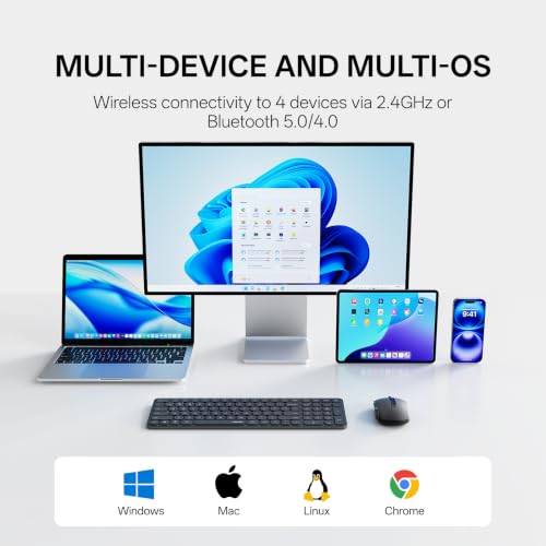Image of Rapoo 9350S Multi-Device Keyboard and Mouse Combo, 2.4GHz /Bluetooth 5.0 /4.0 Wireless Keyboard & Mouse Set for Windows /Mac /Linux /Chrome, Support 4 Devices, Rechargeable, Silent Click, Compact, Black