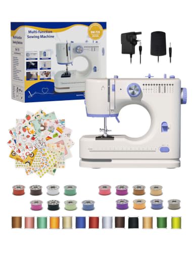 Portable Sewing Machine Ideal for Beginners Adults and Kids - 12 Built - in Stitches Basic Sewing Kit Included 2 - Speed Foot Pedal Perfect for Home Use - Blue And White-HKS2