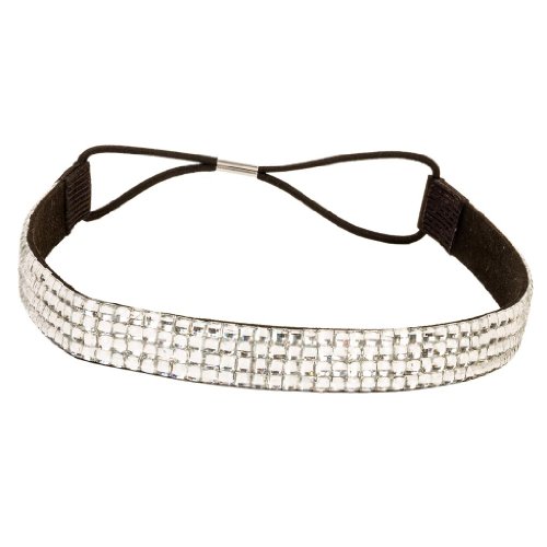 Silver Crystal Rhinestone 4 Row Elastic Stretch Hair Band Headband