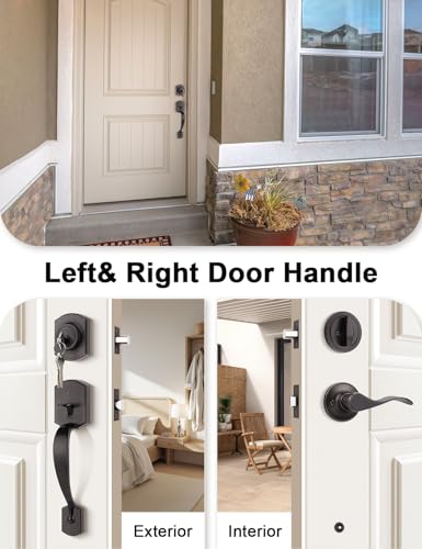Image of Tinewa Camelot Front Door Handle and Deadbolt Set, Front Door Lock Set, Oil-Rubbed Bronze Finish, Upgated Entry Door Handle with Accent Wave Door Lever with Reversible Handle Lever, 1 Pack