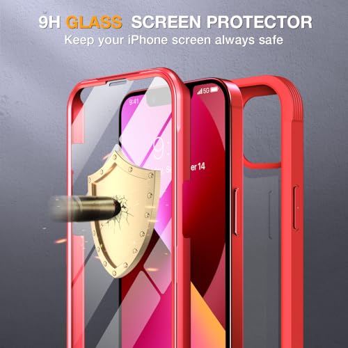 Image of Miracase for iPhone 13 mini Case 5.4 inch,Full-Body Protection,Clear Bumper Case with Built-in 9H Tempered Glass Screen Protector,Military-Grade Drop Protection Outdoor Phone Case for iPhone 13 mini,Red
