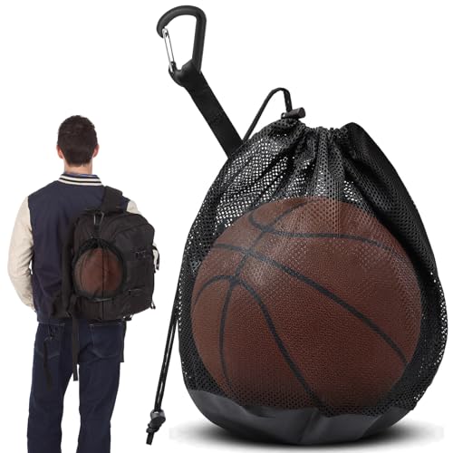 Mumjooyi Ballnetz Ballsack 1 Ball Balltasche Basketball Tasche Basketball Bag Ball Netztasche Tragbare Faltbar mit Kordelzug für Fußball Tennis Kinder Erwachsene
