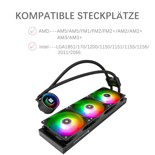 TR-Thermalright Frozen Notte 360 Black ARGB V2, chłodzenie cieczą CPU, efekt nieskończonego lustra, 360 mm AIO, 3 wentylatory PWM 2000 obr./min, dla AM4/AM5, Intel LGA1851/1700/115x/1200/2011 (czarne)