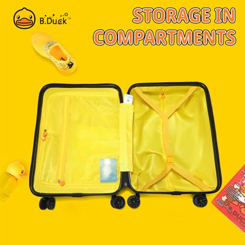 B.Duck Kids 20 Inchs Carry On Luggage Rolling Suitcase Toddler Cute Yellow Duck Suitcase Triple Layer PC Travel Trolley Small Suitcase with Wheels Boys Girls Holiday Essentials (Rectangular Luggage)4