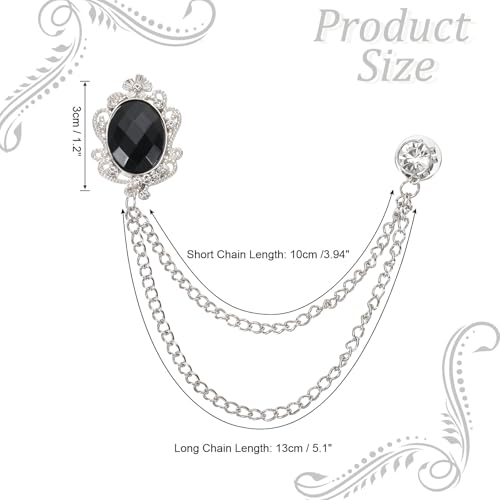 Image of PATIKIL Gem Hanging Chain Brooch Pins, Rhinestone Men's Gem Brooch Suit Pins Lapel Pins for Women Men