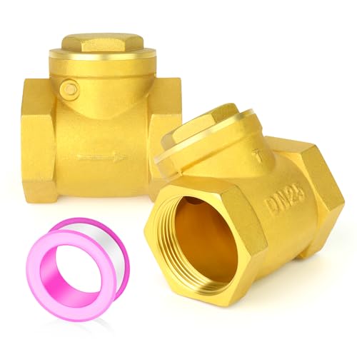 GASHER 2PCS Brass Swing Check Valve 1" Female Thread, Backflow Prevention, One Way Check Valves for Sump Pump and Air Compressor, Gas Air Fuel Oil Water