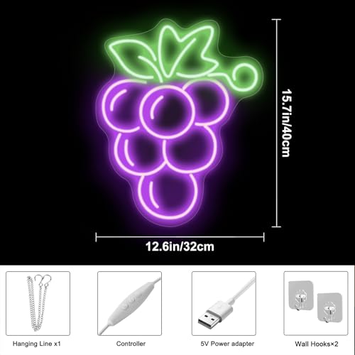 Image of Grapes Neon Sign Fruit Neon Lights Handmade Lamp for Wall Room Party Home Bar Art Christmas Bedroom Table Wedding Party Desktop kitchen art Decoration Teen Kids Birthday Holiday Gift