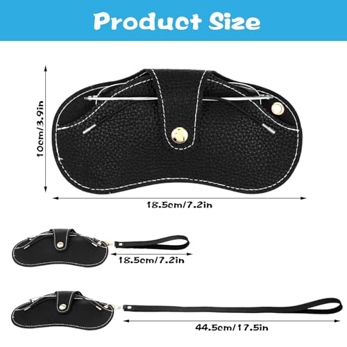 Image of YUXIANLB Soft Leather Sunglasses Bag, Portable Leather Glasses Case Holder, Slim Eyeglasses Pouch with Strap for Women Men