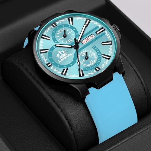 Image of LIMESTONE Men's Analog Quartz Watch with Day & Date Display, Leather /Silicone Strap - Casual & Formal Wrist Watch for Men